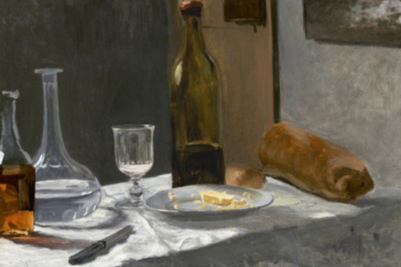 Still Life With Bottle, Carafe, Bread, and Wine (1862–1863) By Claude Monet