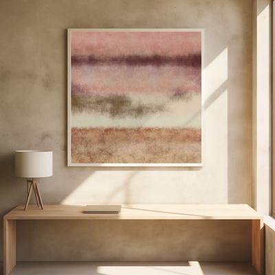 Abstract watercolor landscape in pastel colors no. 2. Pink, white, beige.