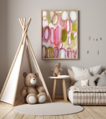 Abstract With Ovals In Pink and Green