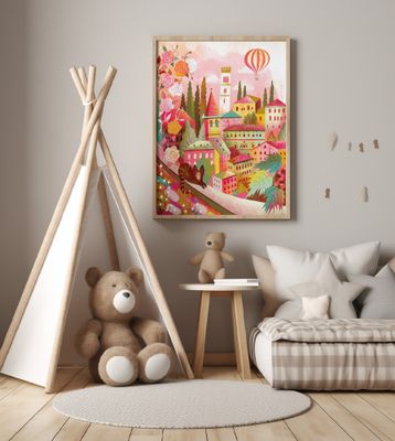 Italian Village With Cat On Wall