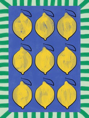 Vibrant Yellow Lemons on a Deep Blue