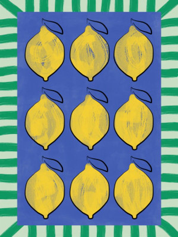 Vibrant Yellow Lemons on a Deep Blue