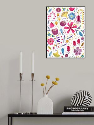 Watercolor Wildflowers Pink Teal Mustard White