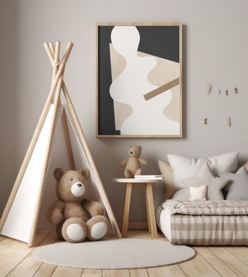 Beige Graphic Curves Art