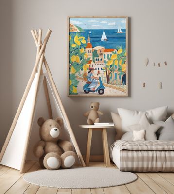 Travel poster woman on the Amalfi coast, Italy