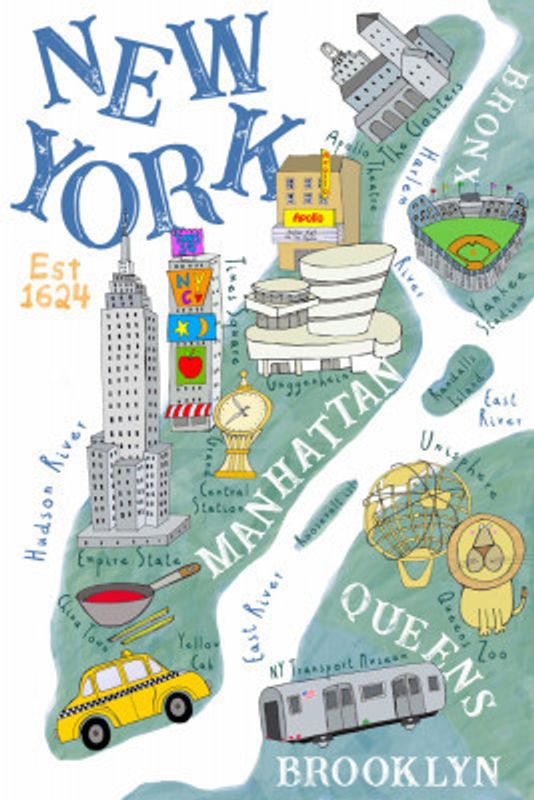 Illustrated Map of New York by Artist Carla Daly