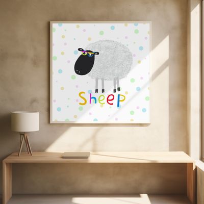 Cute Fluffy Sheep Wearing Colorful Glasses by Artist Carla Daly