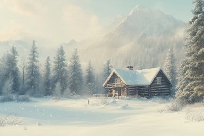 Cabin In Snowy Landscape