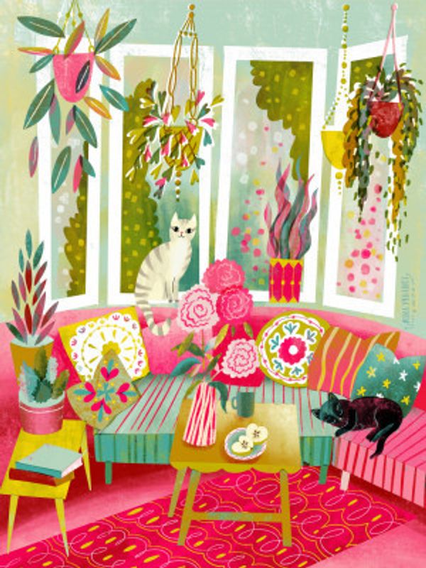 Bohemian Interior Colourful Chushions and Two Cats