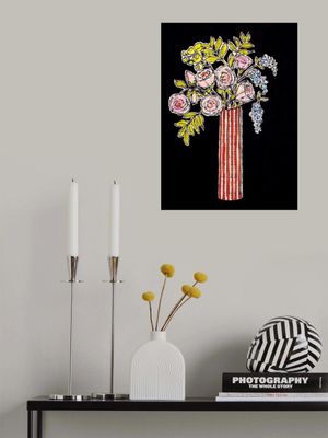 Rose still life, bouquet with slender vase