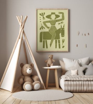 Abstract Horse Rider In Green