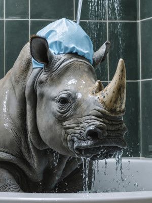 Rhinoceros Taking a Shower
