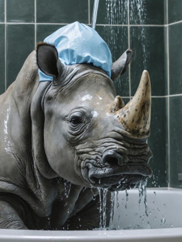 Rhinoceros Taking a Shower