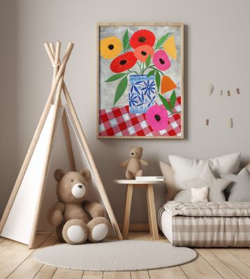 Poppies In A Patterned Vase