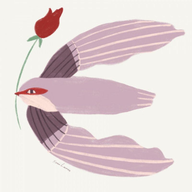 Whimsical Bird with Rose