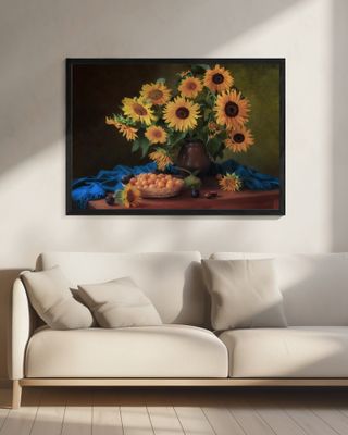 Still life with sunflowers and plums