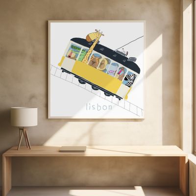 Famous Lisbon Yellow Tram with Jungle Animals by Carla Daly