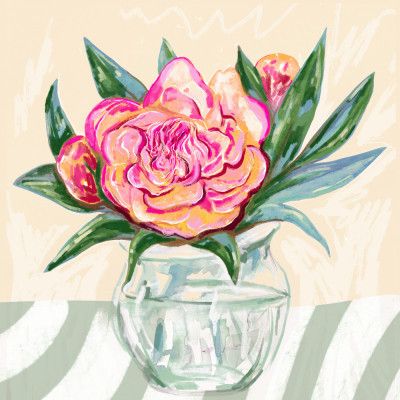 Peony in Glass Vase