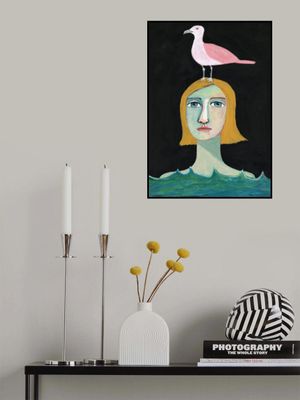 Swimming Girl with Pink Seagull