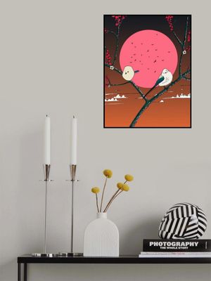 Two Stylized Birds Perched on Branches