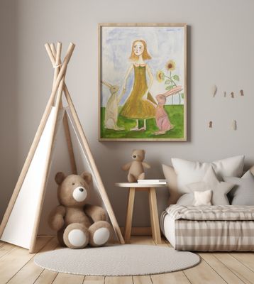 Girl with her rabbits