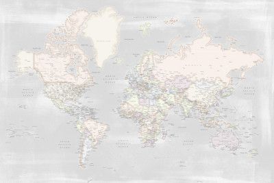 Detailed world map with cities, Maeli pastels