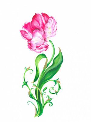 Pink Peony With Delicate Green Leaves