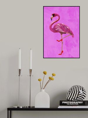 Flamingo in heels and heart glasses pink