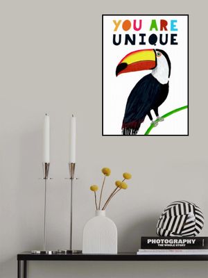 You Are Unique! Colorful Toucan with Colorful Text by Illustrator Carla Daly