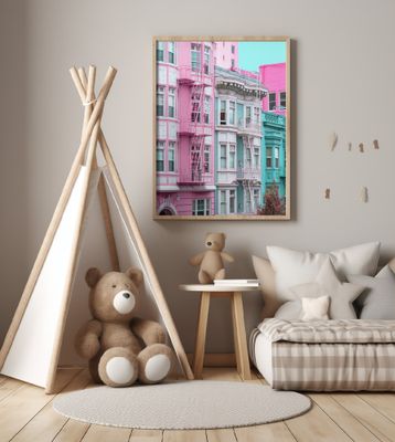 Pink and Blue Row Houses in San Francisco