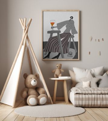 Just one glass.  Lady drinking wine