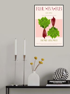 Illustrated Rhubarb With Vibrant Pink Stalks