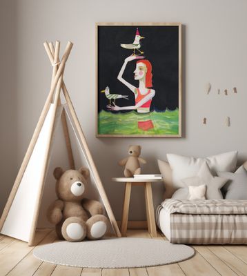 Swimming Lady with birds