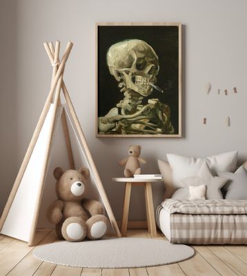 Head of a skeleton with a burning cigarette