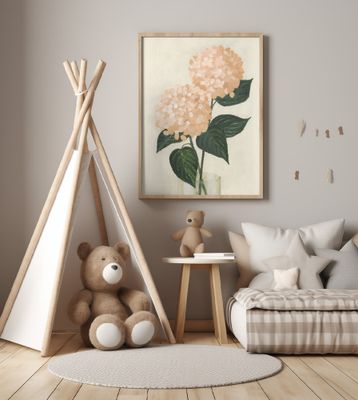 Coral hydrangeas in a vase