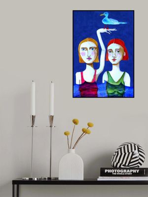 Swimming Ladies with Blue Bird