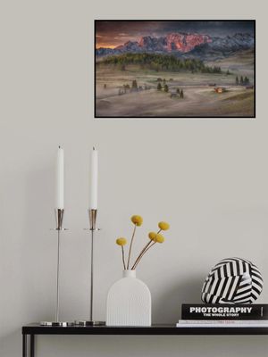 Burning mountains over the frozen valley