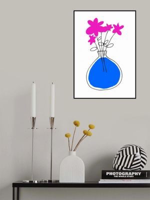 Blue Vase With Vibrant Pink Flowers