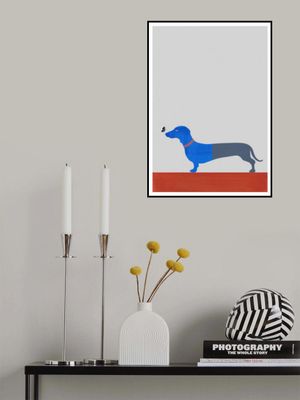 Blue Dachshund and Butterfly