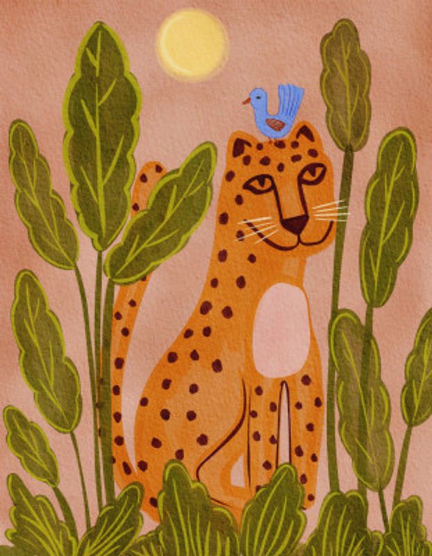 Friendly Leopard And Bird