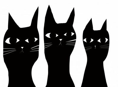 Three black cats peeking cat