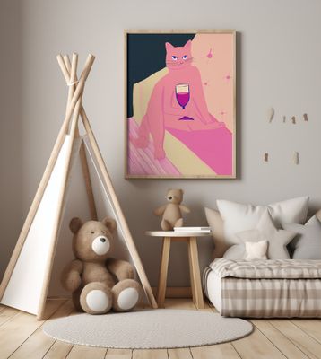 Big pink cat enjoying a wine