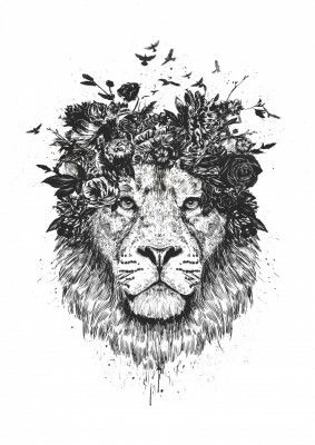 Floral lion (bw)
