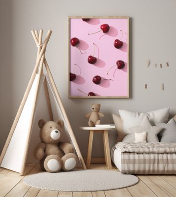 Cherries on pink background