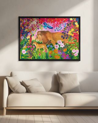 Lion And Cub Surrounded By Colorful Flowers