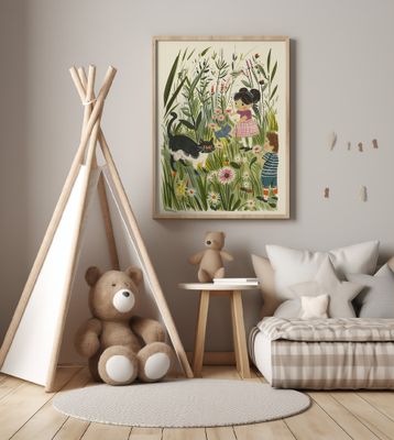 Vintage Kids and Cats Poster