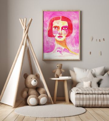 Lady with Bob haircut Hot Pink