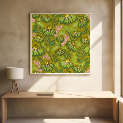 Maximalism 70s Retro Flowers Meadowland Green pattern