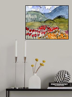 Abstract Landscape With Fields of Flowers and Hills