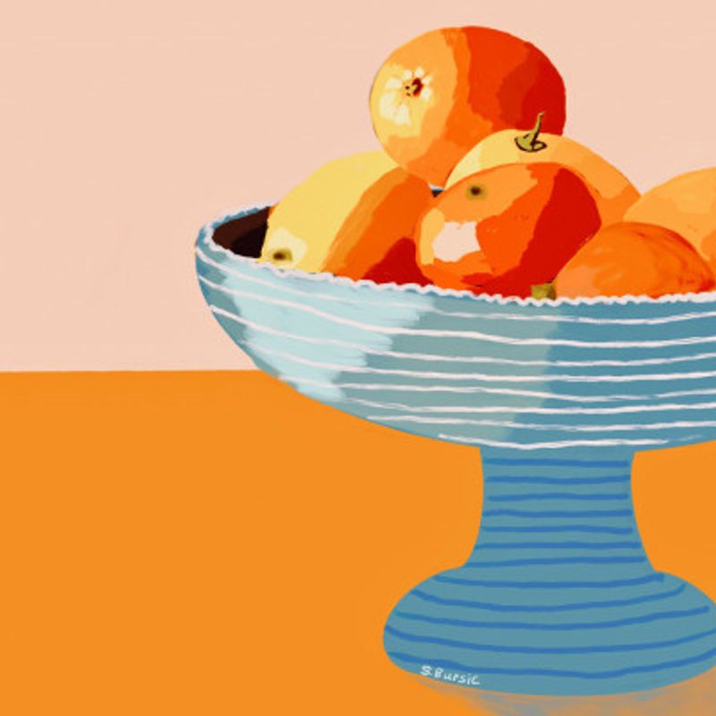 Blue fruit bowl bright